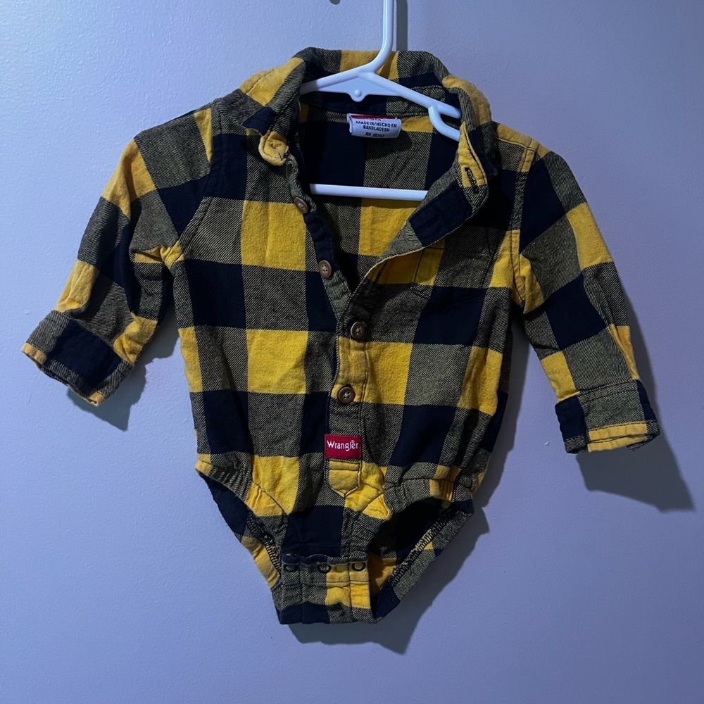 Wrangler Yellow & Black Buffalo Plaid Baby Bodysuit